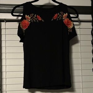 American Eagle Outfitters Black Top with Red Floral Embroidery